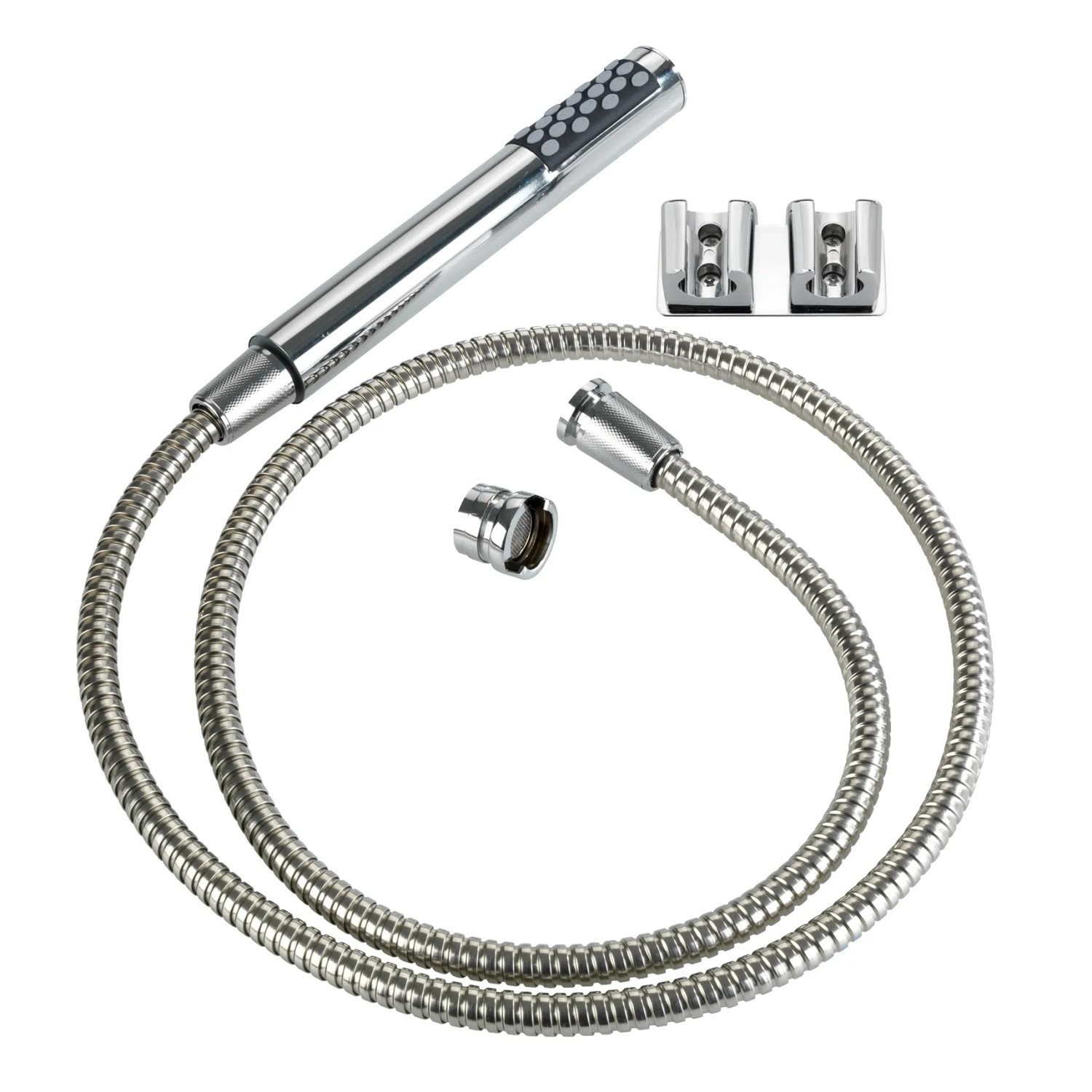 Wenko Waschbeckenbrause mit Edelstahl-Schlauch, Duo Haken und Universal-Adapter, silber glänzend.