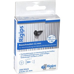Rigips Bauschrauben 3,8x11mm, 250 Stück im Karton, Zubehör für Gipskartonplatten.