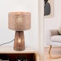 Braune Design-Tischleuchte Straw, 24 cm, aus Rattan und Strohgeflecht für gemütliches Wohnambiente.