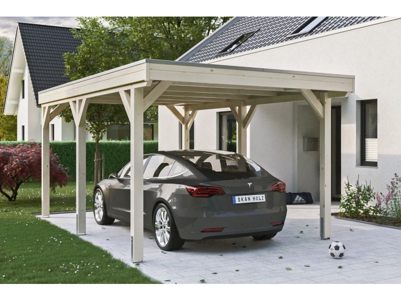 Skan Holz Carport Grunewald 321 cm x 554 cm mit EPDM-Dach Natur kaufen bei  OBI | Carports