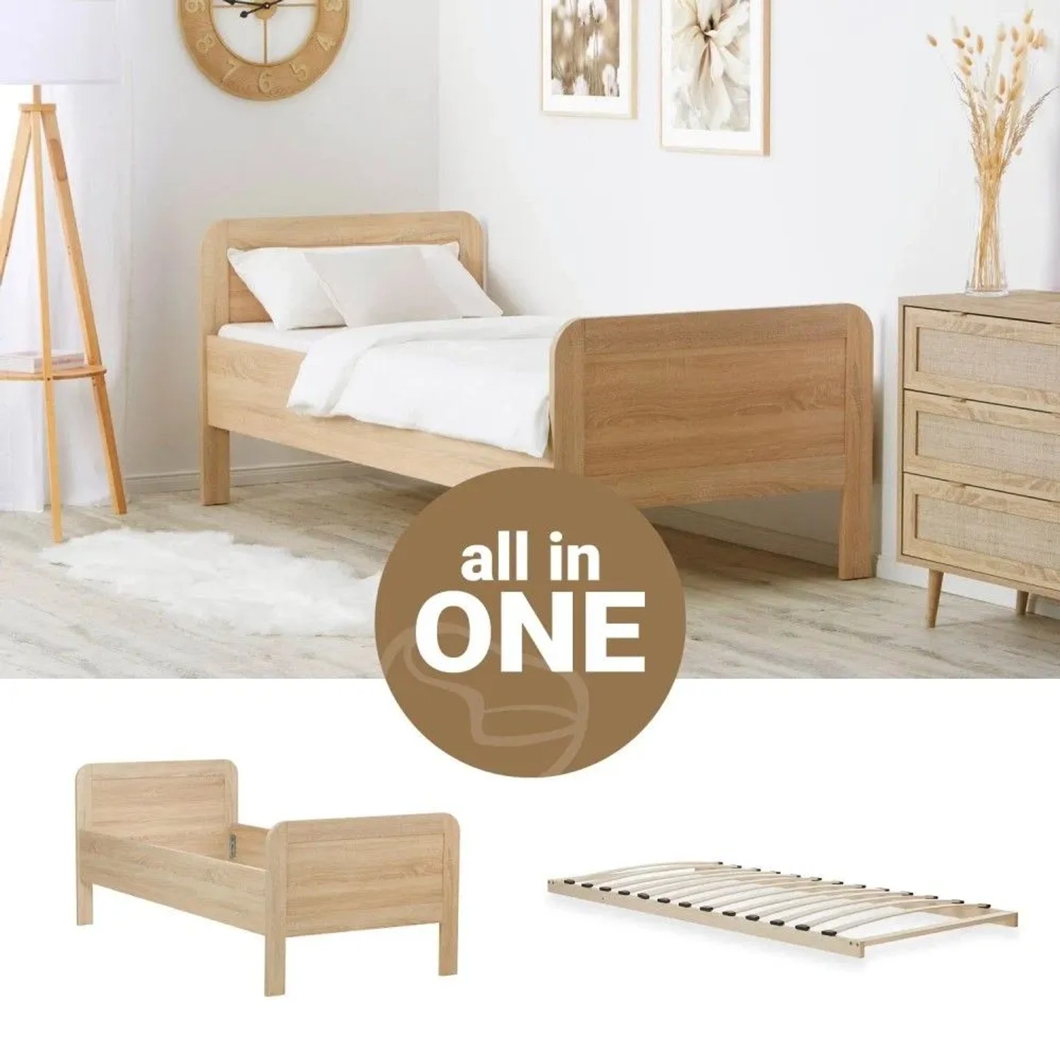 Homestyle4u Komfortbett 90x200 mit Lattenrost in Braun 2653