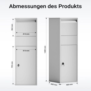 Wiltec Paketkasten Briefkasten Silberfarben 46X45X140 Paketbox Zuhause Päckchen