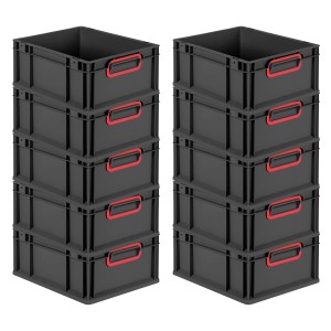 PROREGAL SuperSparSet 10x Eurobox Nextgen Color HxBxT 17x30x40cm 16 Liter Griffe Rot Geschlossen Schwarz Eurobehälter Transportbox Transportbehälter