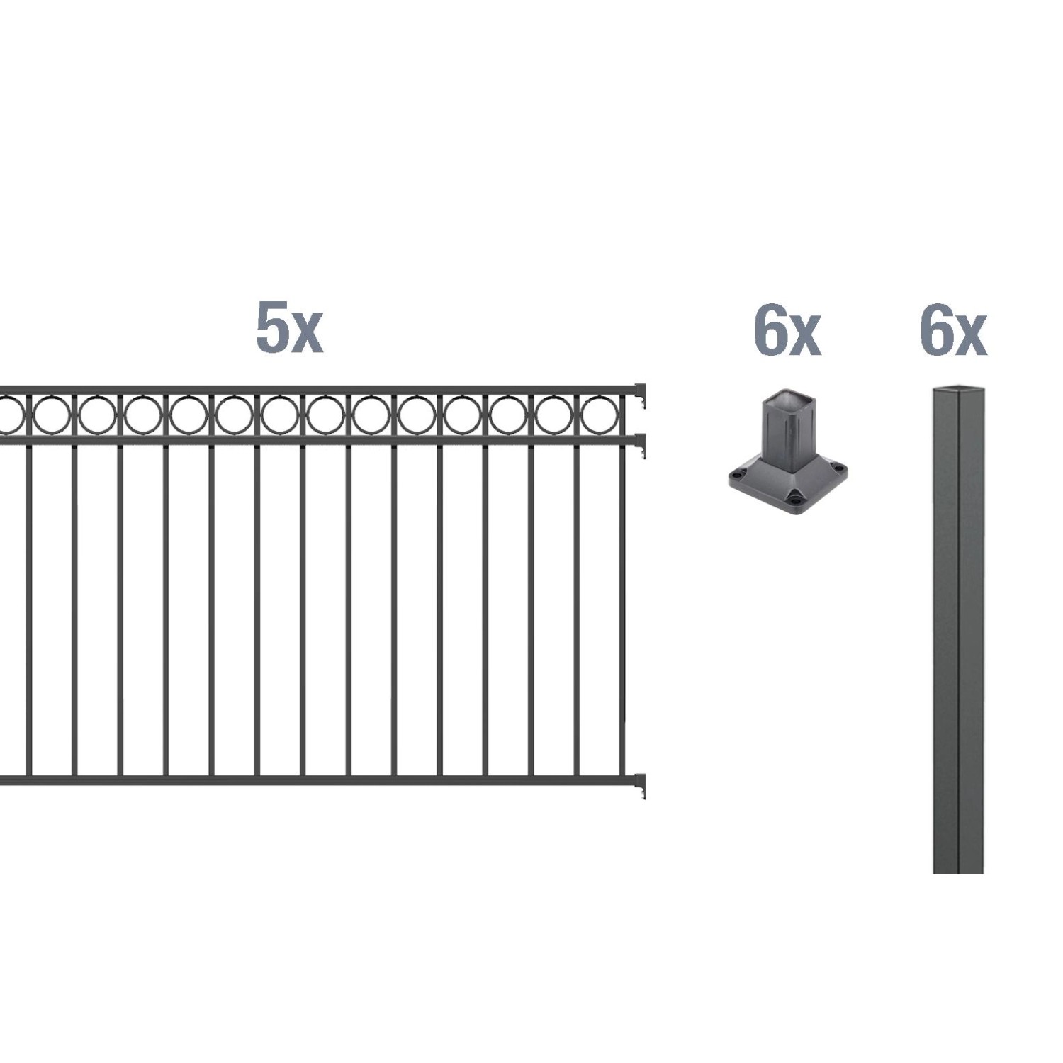 Metallzaun Grund-Set Circle Anthrazit z. Aufschrauben 120 cm x 1000 cm