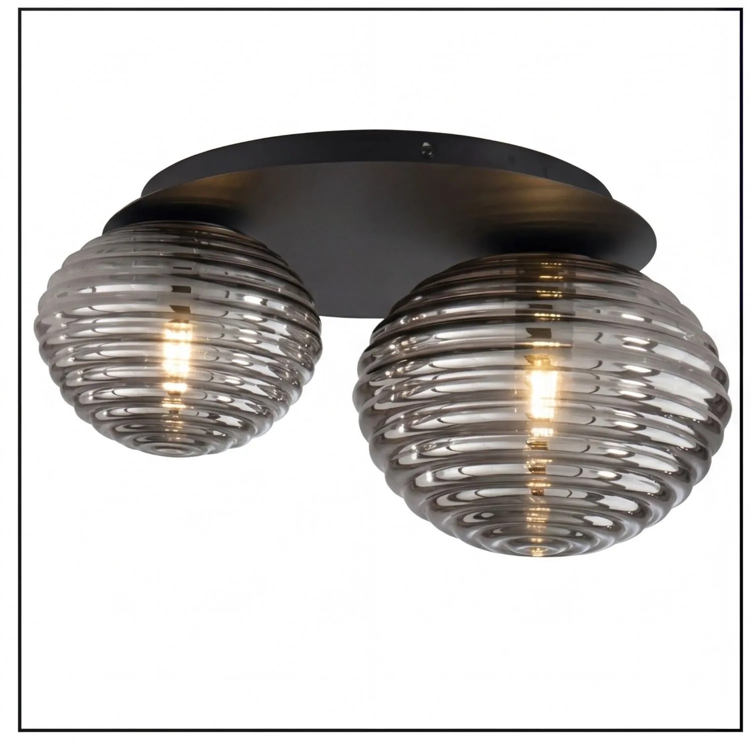 Licht-Erlebnisse Deckenleuchte Metall Glas 45 CM Breit Schwarz Rauchgrau E27 2-Flammig Modern