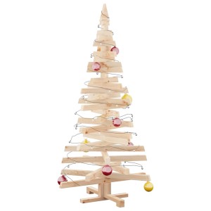 vidaXL Weihnachtsbaum Natur, 150cm, aus Kiefernholz mit Ständer und Deko.