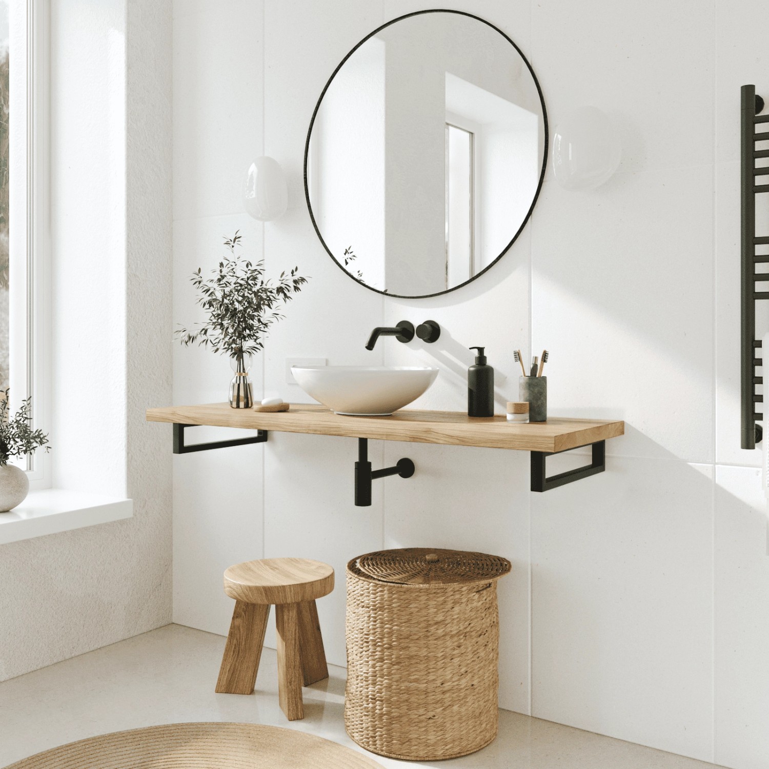 HEVVA Waschtischhalterung RHEIN 10 cm Hoch 40 cm Tief 2er Set Schwarz_5