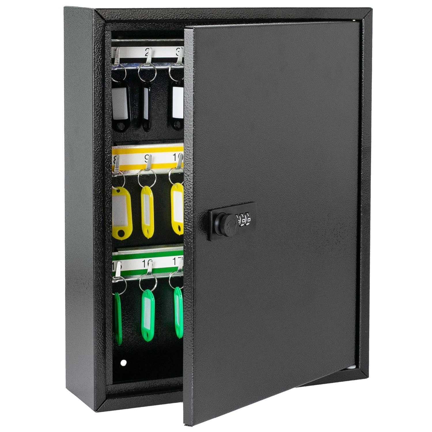 HMF 13642-02 Schlüsselschrank Zahlencode Schlüsselkasten Groß 42 Haken 35 x 27 x 8 cm Schwarz