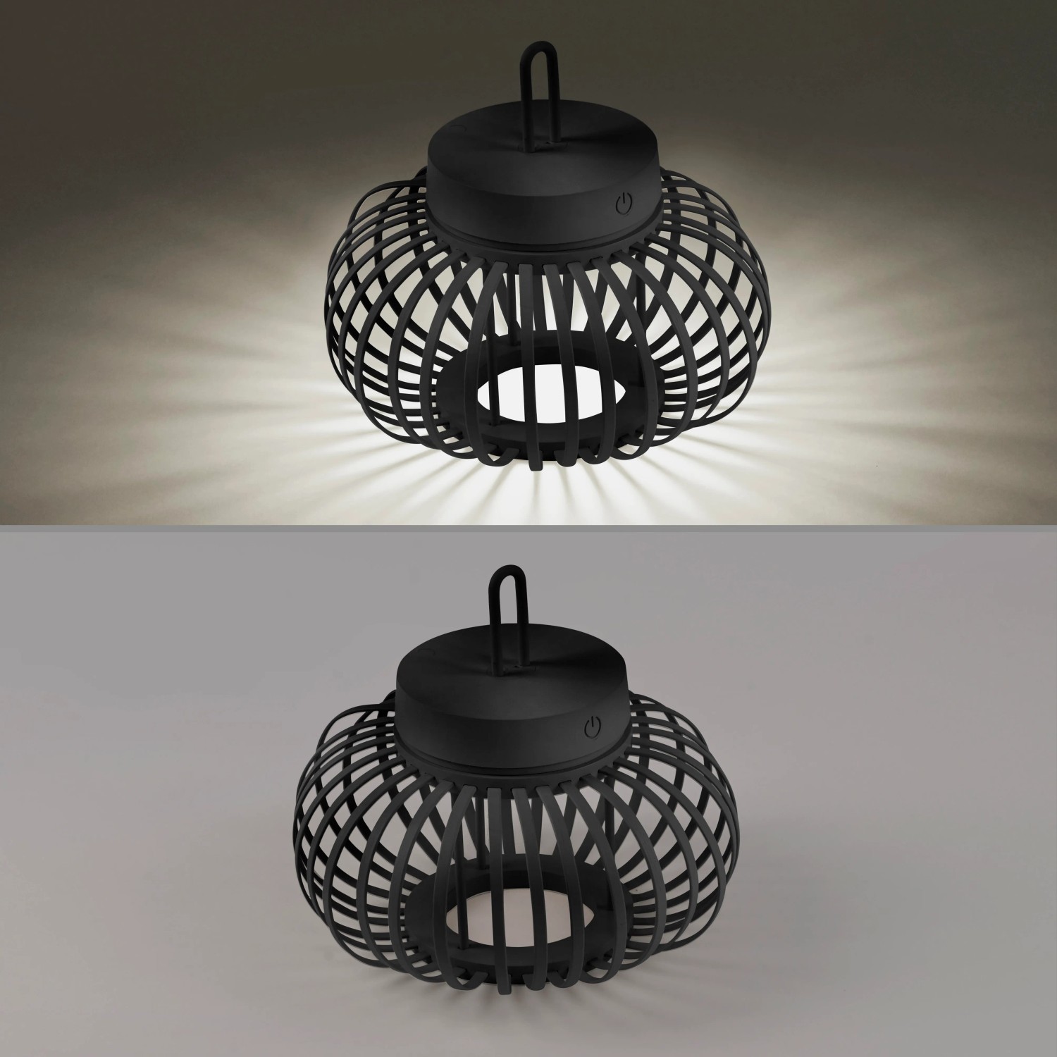 Schwarze LED Akku-Pendelleuchte Akuba, 22x25cm, für Innen & Außen. Dekorative Außenleuchte.