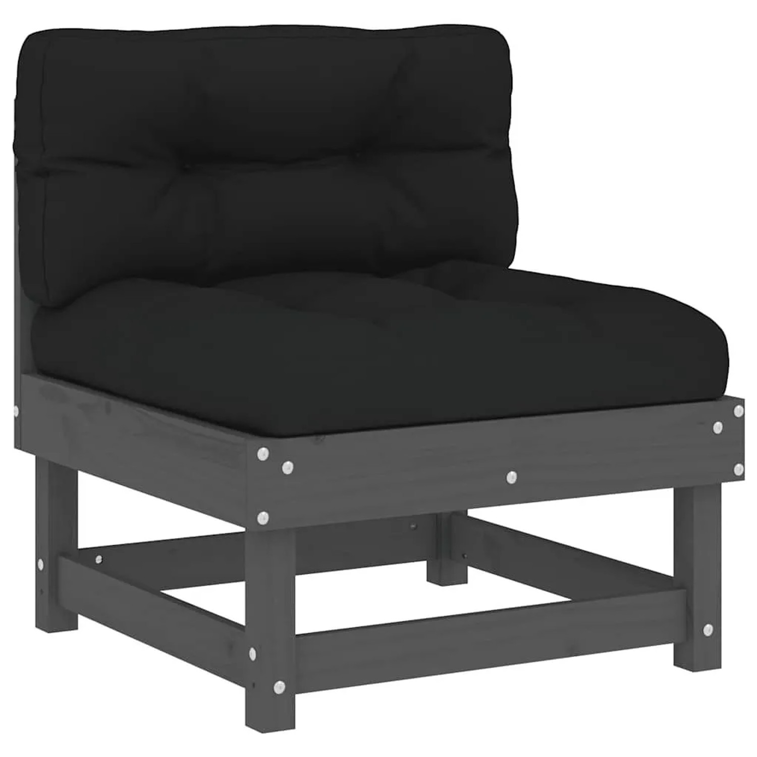 vidaXL Mittelsofa mit Kissen Grau Massivholz Kiefer 825431