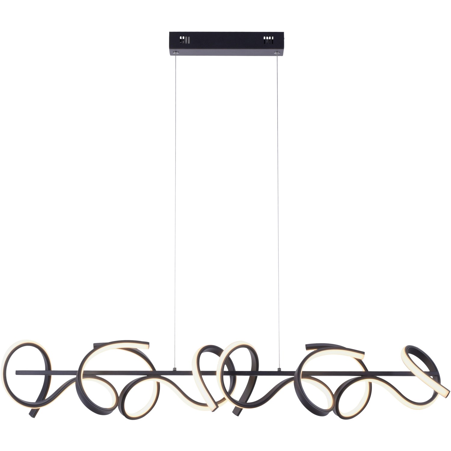 Moderne LED-Pendelleuchte Curls in Schwarz, 99x21cm, dimmbar, von Just Light.