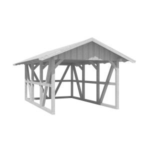 Weißer Skan Holz Carport Schwarzwald mit Dachschalung und Rückwand.