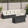Schwarzes 8-teiliges Garten-Sofa-Set aus Poly Rattan von vidaXL mit beigen Kissen.