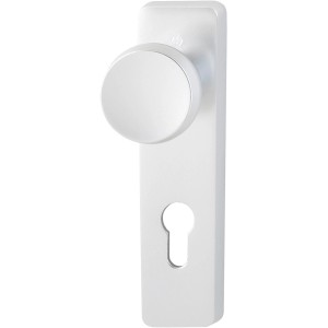 Hoppe Kurzschild-Wechselgarnitur London, Alu Natur, mit Türknopf für Profilzylinder-Türen.