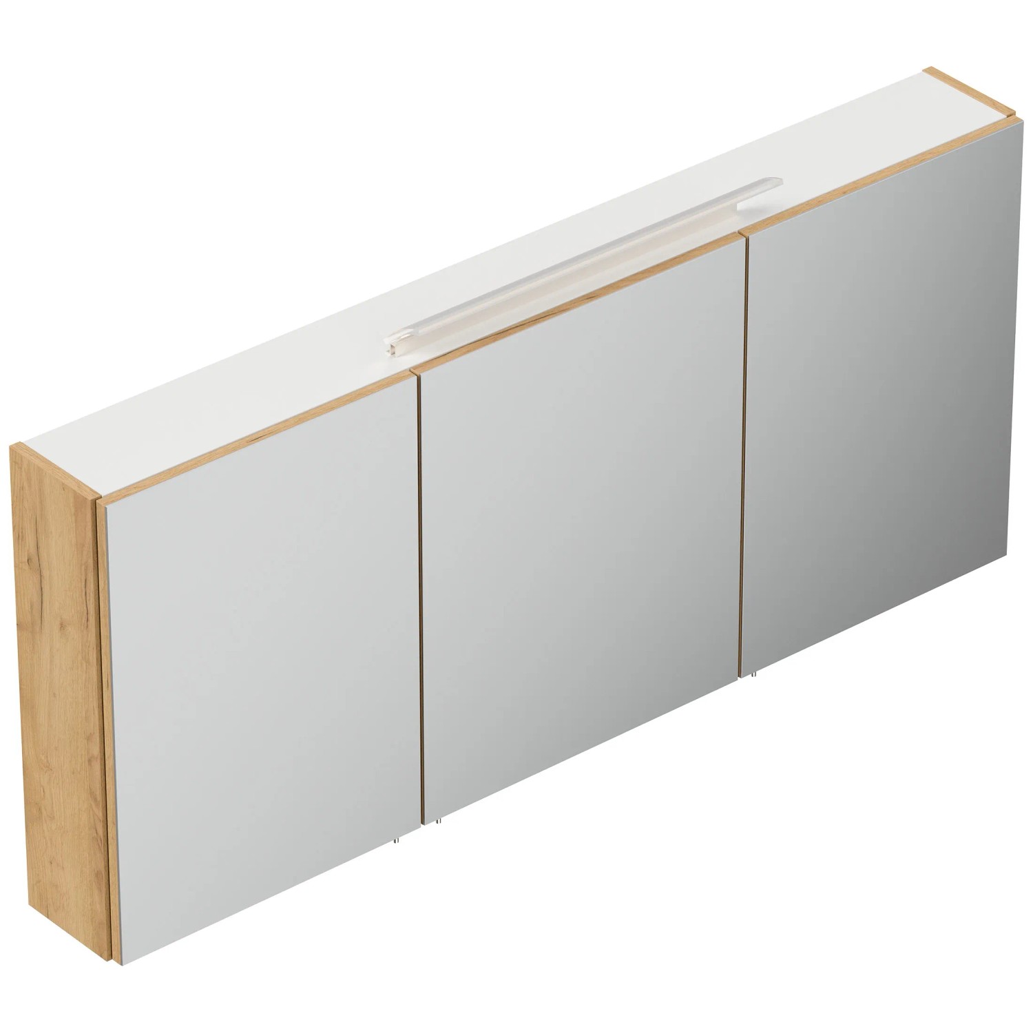 Posseik Spiegelschrank 140 cm in Eiche Gold mit LED-Lampe und Glasböden.