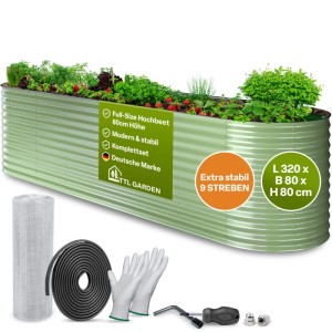 TTL GARDEN Metall Hochbeet NATURE XL 320×80×80 cm – Großes Ovales Garten Hochbeet Verzinkt Salbei Grün