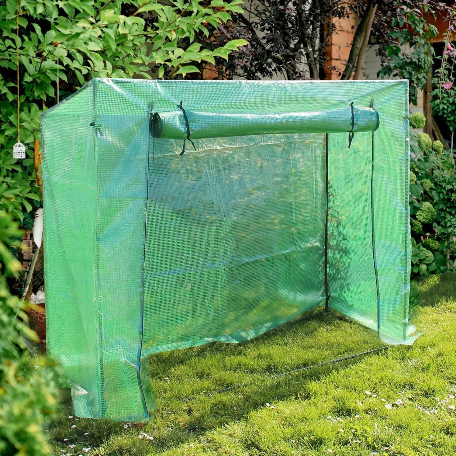 Wiltec Gewächshaus 200X77X169Cm Foliengewächshaus Tür Pe-Gitternetz Tomatenhaus