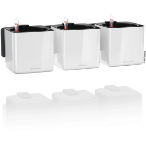 Lechuza Green Wall Home Kit, 3 weiße Pflanzgefäße mit Bewässerungssystem für Kräuter.
