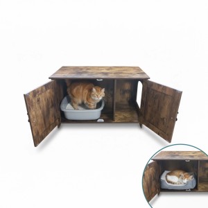 Relaxdays Katzenschrank MDF Holzwerkstoff Metall Vintagebraun Abschließbar 46 cm x 78,5 cm x 44,5 cm 10,6 kg