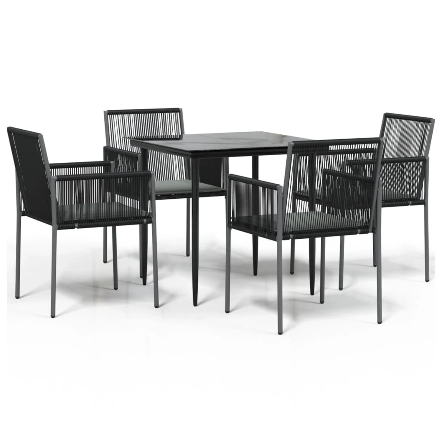 vidaXL 5-Tlg Garten-Essgruppe mit Kissen Schwarz Poly Rattan Stahl 3187066