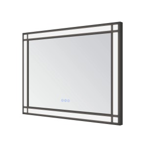 Aquabatos Badspiegel LED Spiegel mit Schwarzem Aluminiumrahmen Badezimmerspiegel mit Beleuchtung 80 x 60 cm Dimmbarer Lichtspiegel Wandspiegel