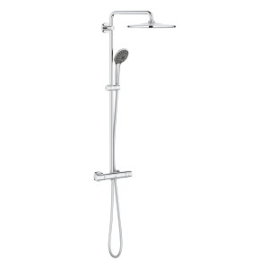 Grohe QuickFix Duschsystem Vitalio 310 mit Kopf- und Handbrause, Thermostatbatterie in Chrom.