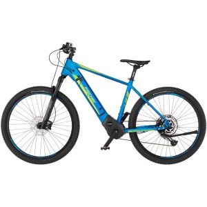 Blaues Fischer E-Bike Mountainbike 27,5 Montis 6.0i mit Mittelmotor und Scheibenbremsen.