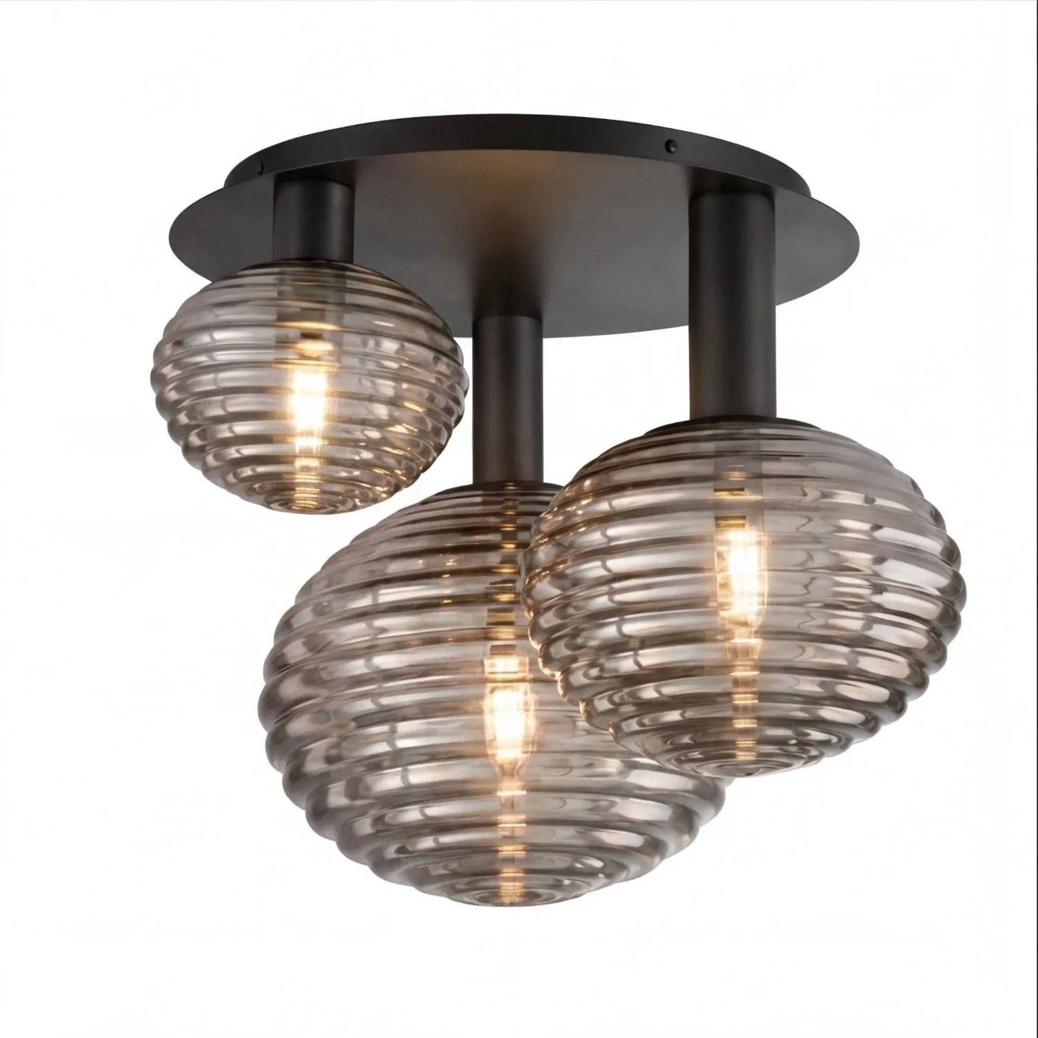 Licht-Erlebnisse Deckenlampe Schwarz 53,5 CM Breit 3-Flammig E27 Rauchglas Metall