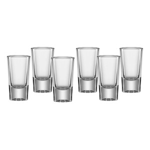 Sechs klare Ritzenhoff & Breker Niko Stamper Shotgläser aus Glas mit dickem Eisboden, 30 ml, im 6er Set.