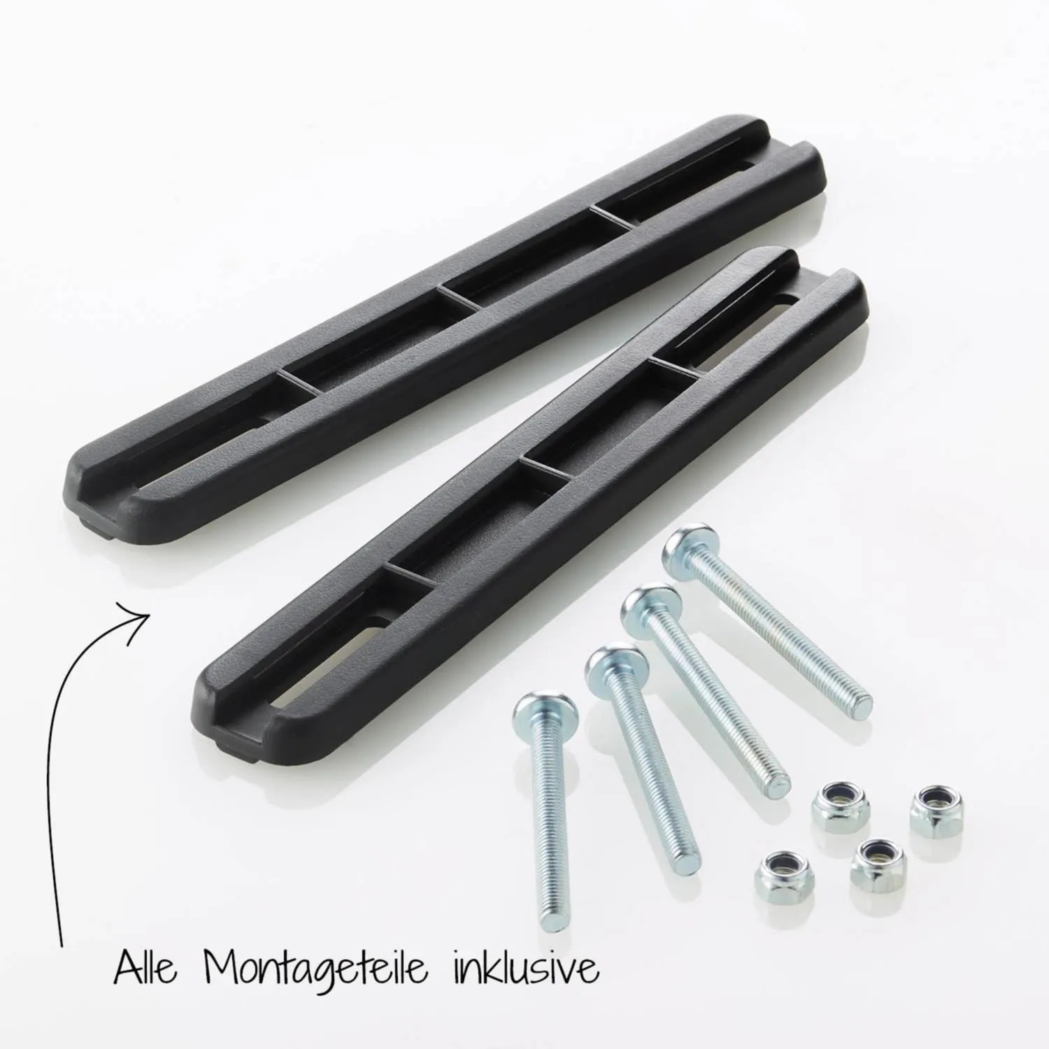 Montageteile für Fischer Gepäckträger-Box 11L, inklusive Schrauben und Muttern.