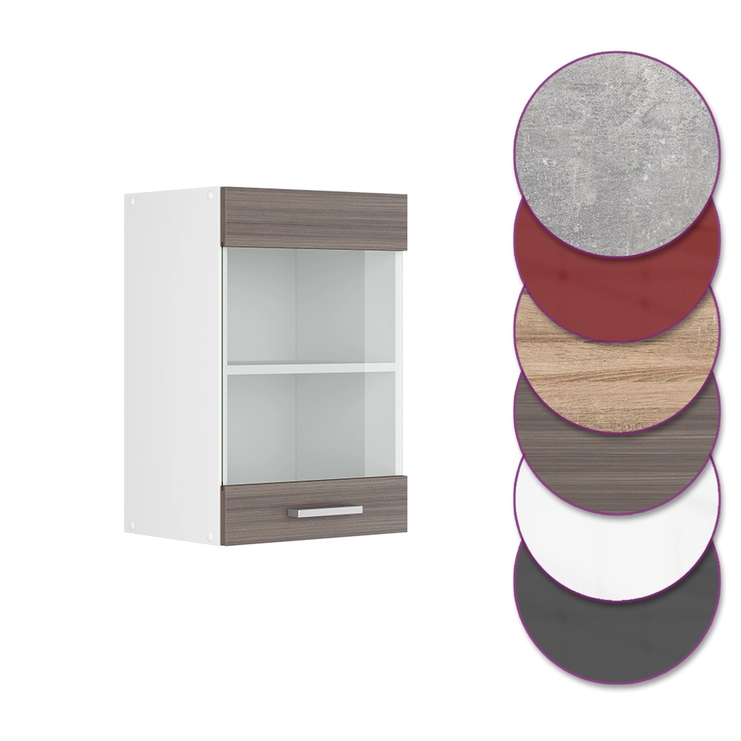 Vicco Küchenglasschrank R-Line, Hängeschrank in Grau/Weiß, 40 cm breit. Verschiedene Farboptionen.