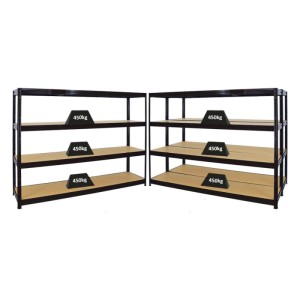 PROREGAL Schwerlastregal Dino 3er-Set, schwarz, mit 4 MDF-Fachböden und 450 kg Fachlast.