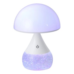 Eglo LED-Tischleuchte in Pilzform, weiß/transparent, mit RGB-Glitzereffekt und farbwechselndem Licht.