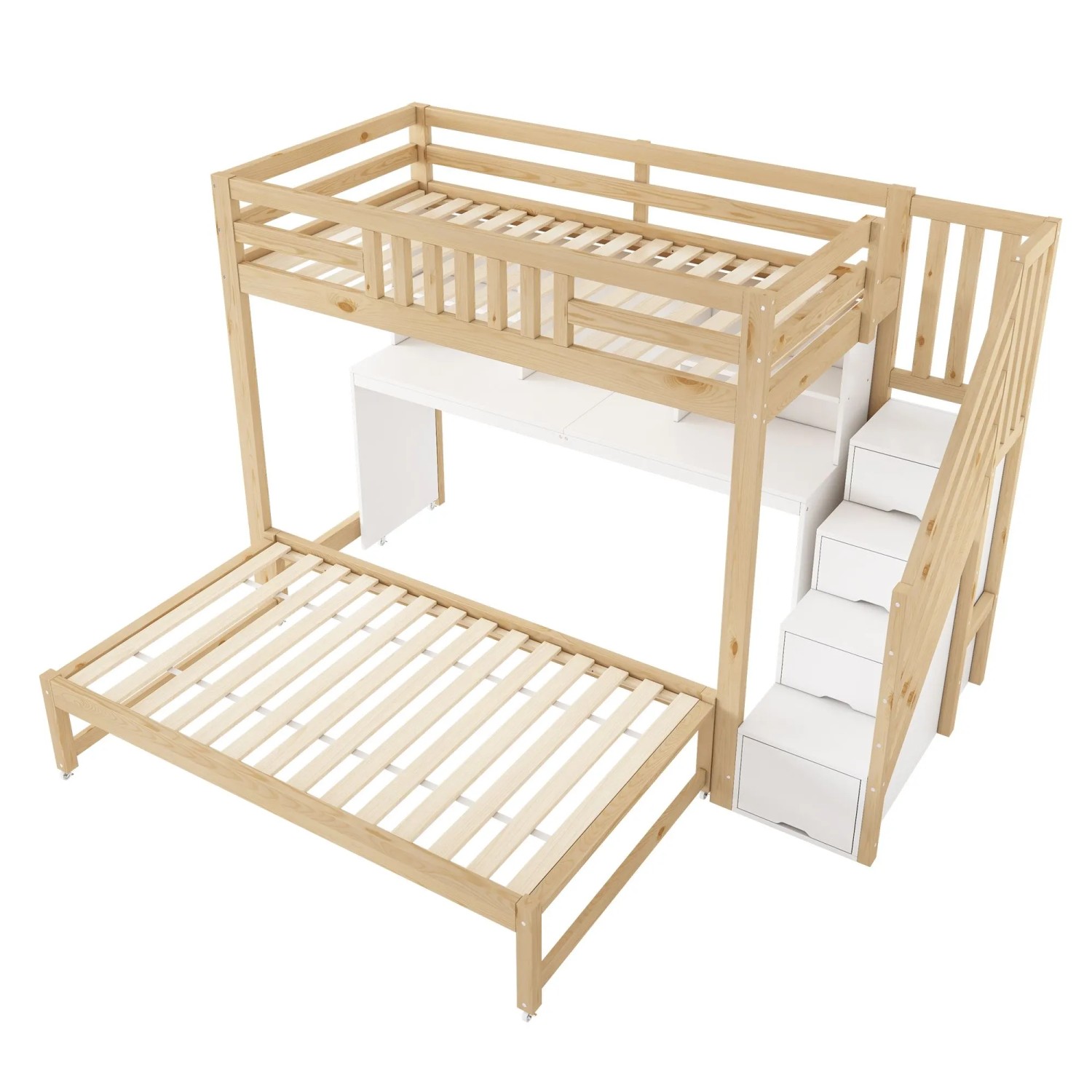 Merax Etagenbett 90x200+90x190cm Schreibtisch Weiß Eiche