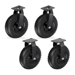 Set aus Bock- und Lenkrollen, Stahl verzinkt, Gummi, schwarz, für Bollerwagen oder Transportwagen, bis 120 kg.