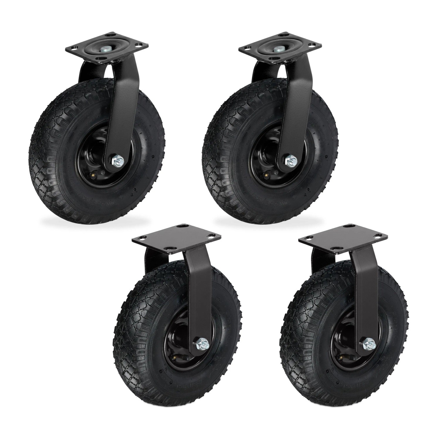 Relaxdays Bockrollen und Lenkrollen Set Verzinkter Stahl Gummi Schwarz Schwerlast 26 cm x 8,5 cm 120 kg