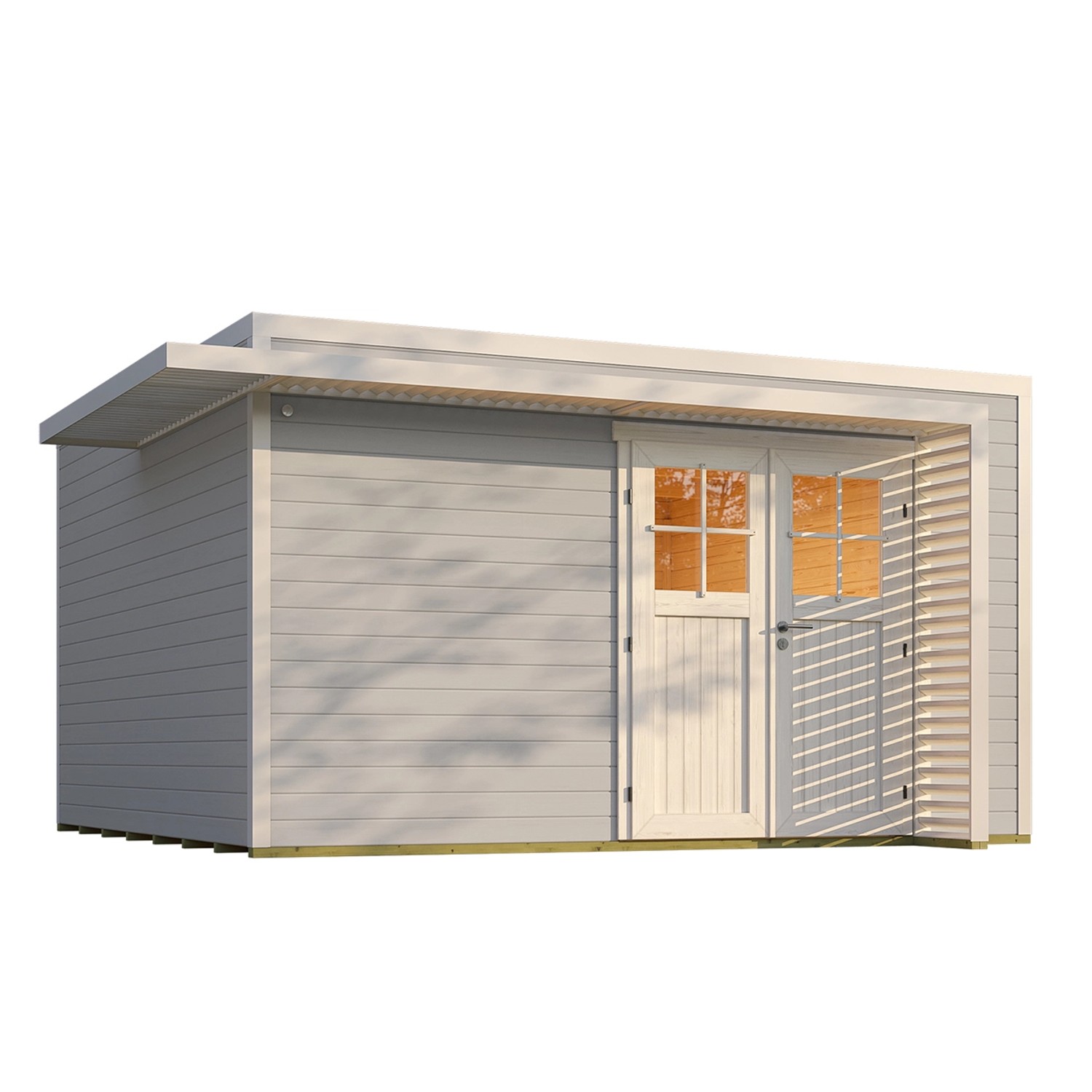 Weka Gartenhaus Amberley Doppeltür Grau-Weiß 400 cm x 400 cm günstig online kaufen