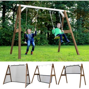 Axi 4-in-1 SportsFun Schaukel mit Fußball- und Tennisnetz, braun/weiß. Kinderschaukel für Garten und Outdoor.