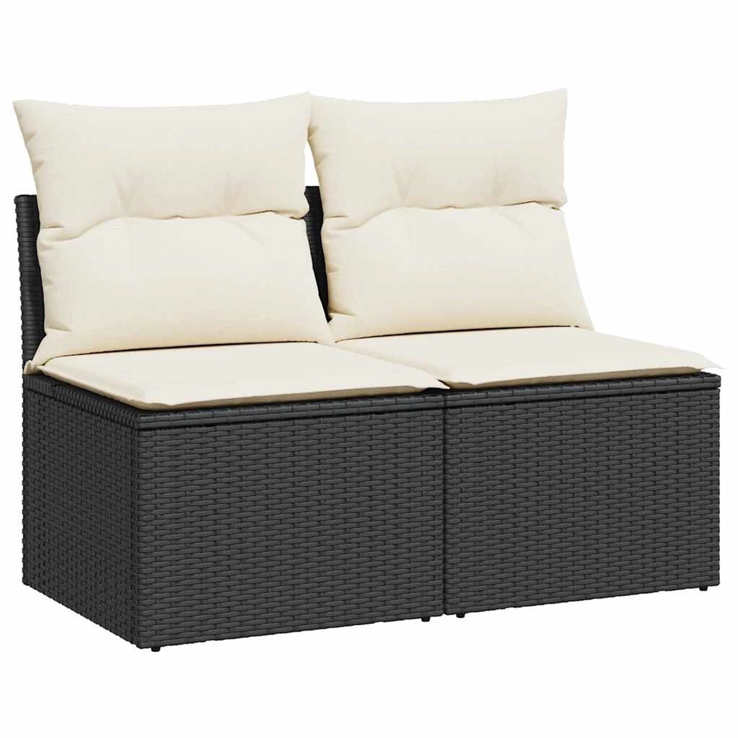 vidaXL 2-Tlg Garten-Sofagarnitur mit Kissen Schwarz Poly Rattan 3325232