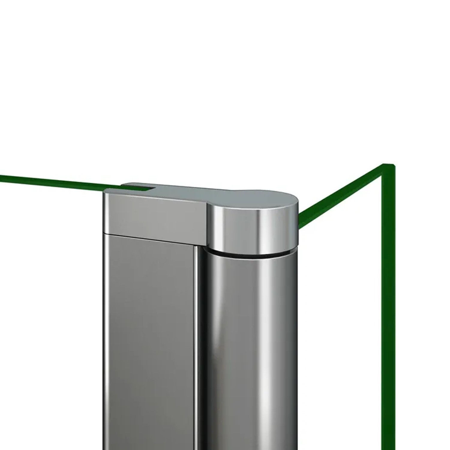 Detailaufnahme: Duschparadies Glas Flipper 40x200 cm, verchromtes Wandprofil für Walk-in Dusche.