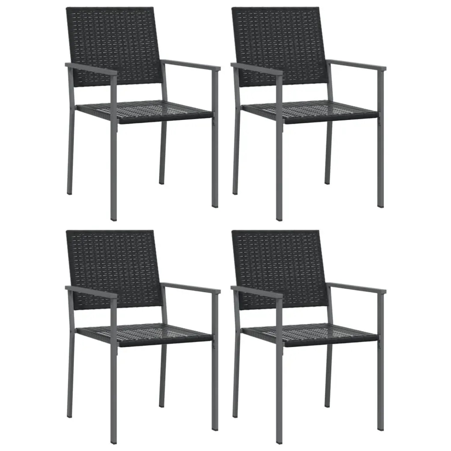 vidaXL Garten-Essgruppe, 4 schwarze Rattan-Stühle mit Stahlrahmen.