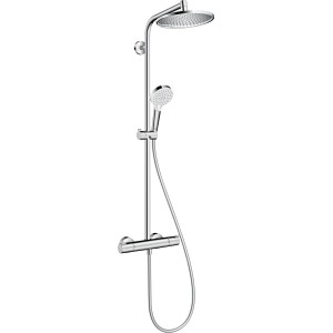 Hansgrohe Crometta S 240 Showerpipe mit Thermostat in Chrom, Kopf- und Handbrause.