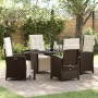 Braune 5-tlg. vidaXL Garten Essgruppe aus Poly Rattan mit Tisch und Stühlen.