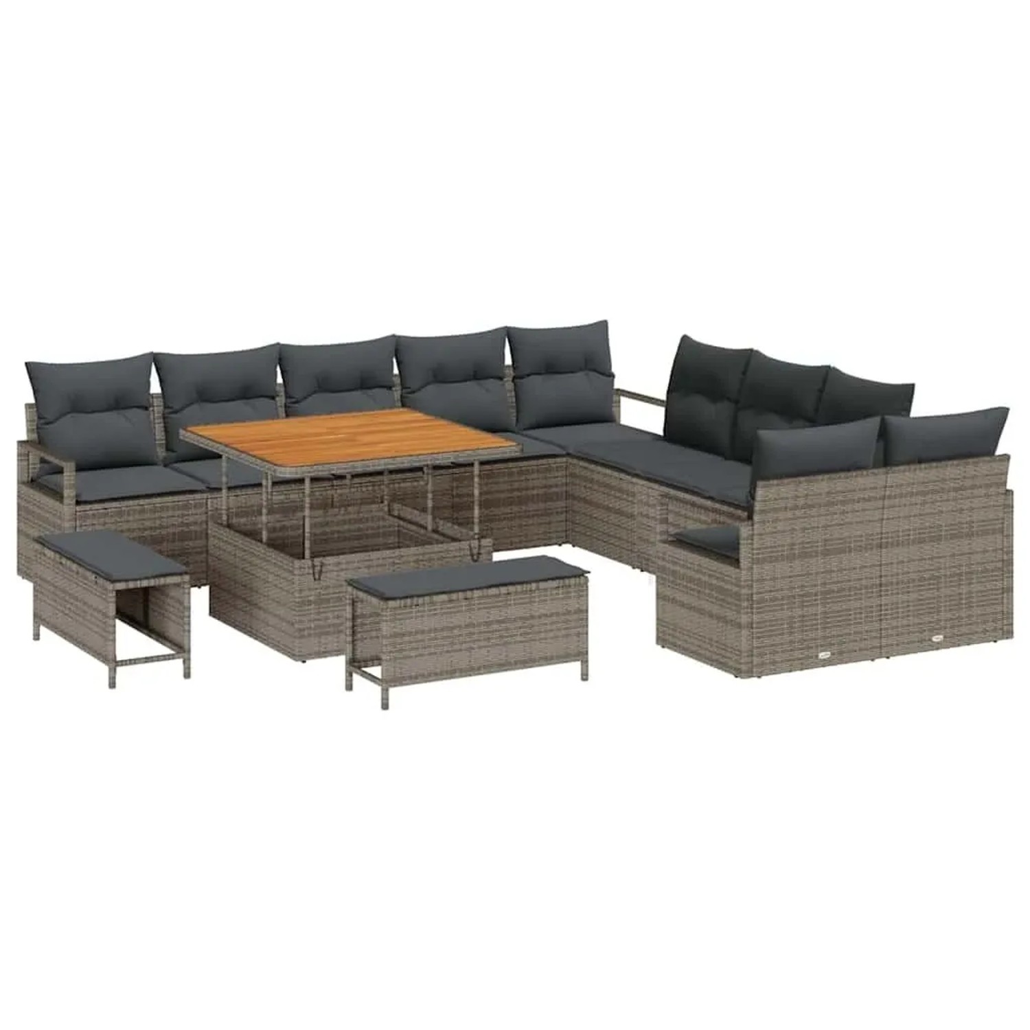 vidaXL Garten-Sofa-Set mit Kissen mit Speicher 13-Tlg Grau 3364528