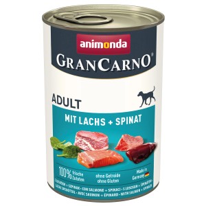 Gran Carno Hunde-Nassfutter Adult mit Lachs und Spinat, 400g Dose.