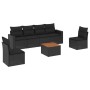 Schwarze 7-tlg. Garten-Sofagarnitur aus Polyrattan mit Kissen und Tisch. Gartenmöbel für Terrasse und Garten.