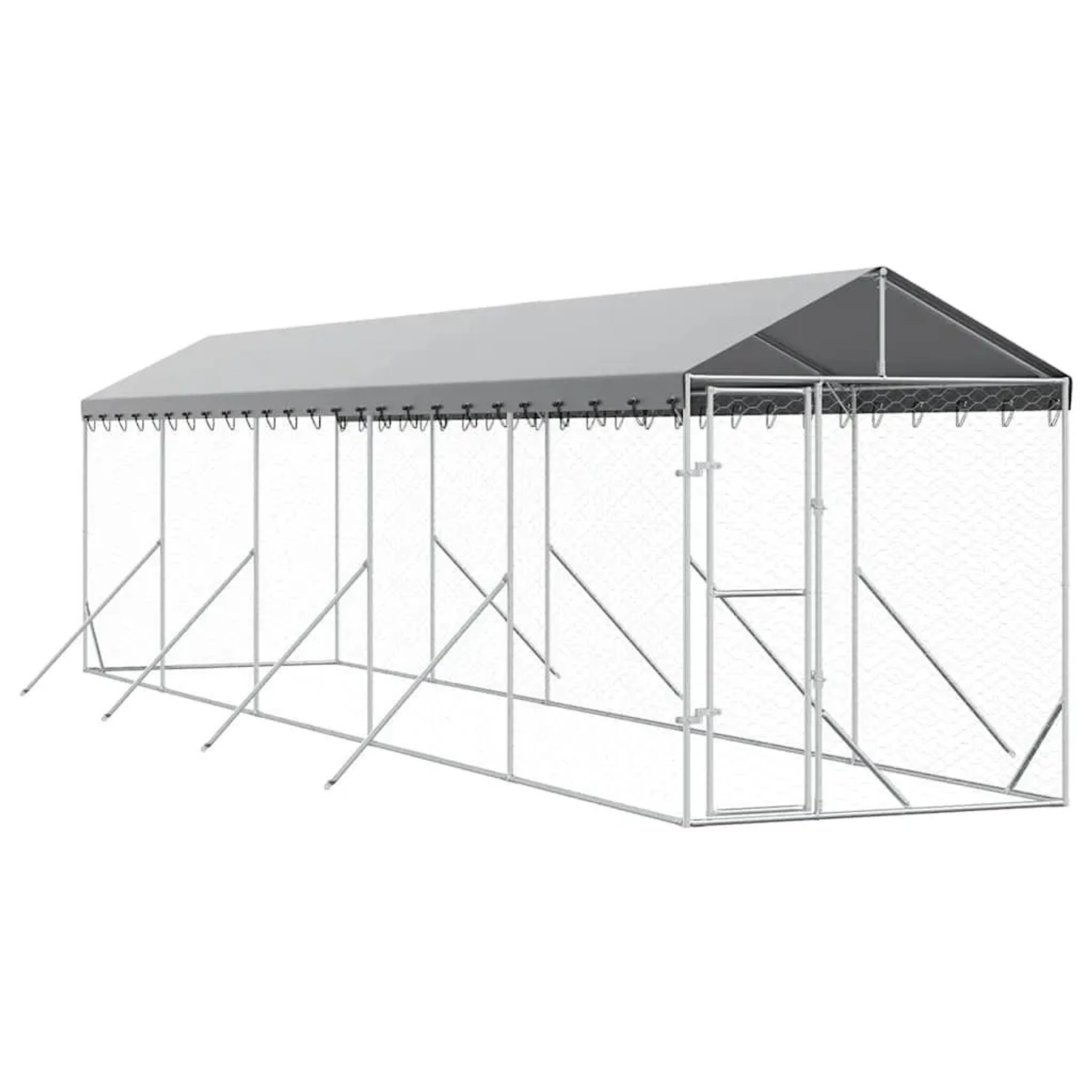 vidaXL Outdoor-Hundezwinger mit Dach Silbern 2x10x2,5 m Stahl Verzinkt 3190484