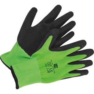 Grüne Gartenhandschuhe mit Latex-Teilbeschichtung, Größe 8, für feuchte Gartenarbeit.