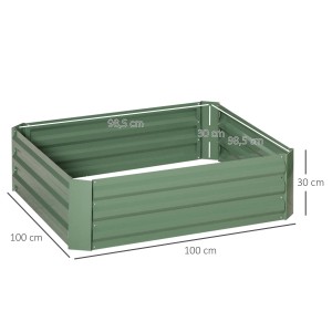 Outsunny Hochbeet-Set aus Stahl, grün, mit Maßangaben 100x100x30 cm, ideal für Garten und Balkon.