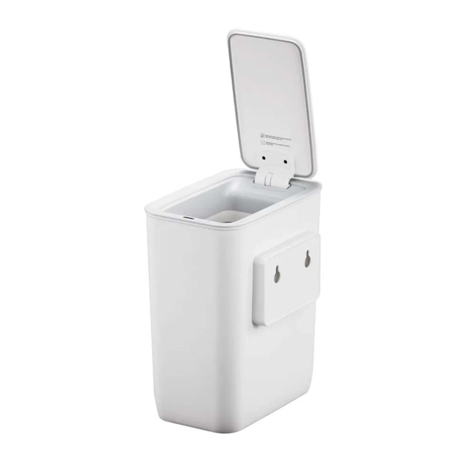 Weißer, quadratischer PROREGAL Mülleimer mit Sensor zur Wandmontage, 8 Liter.